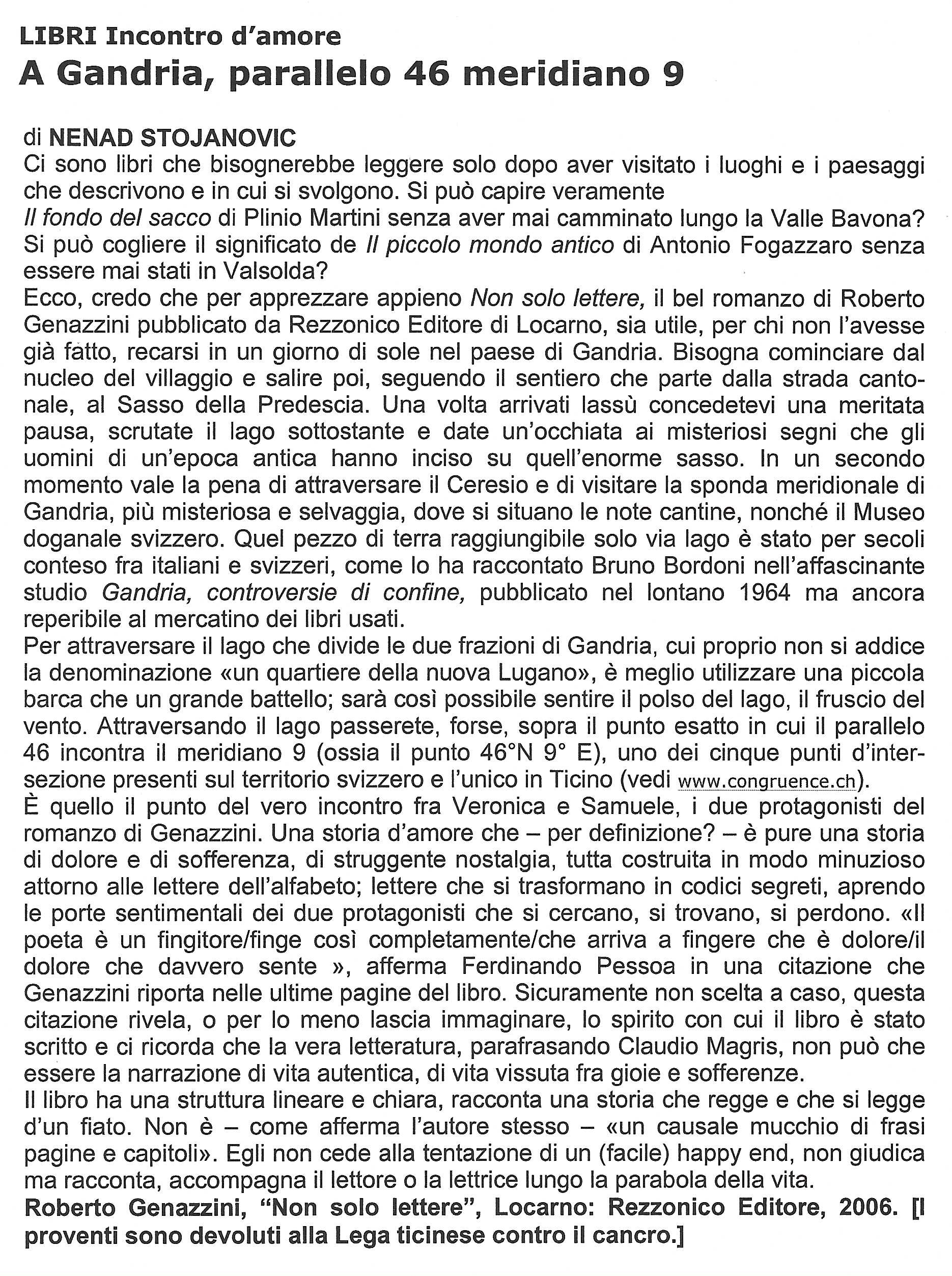 Recensione de Londa dei ricordi, Scrittori nostri - Terra ticinese