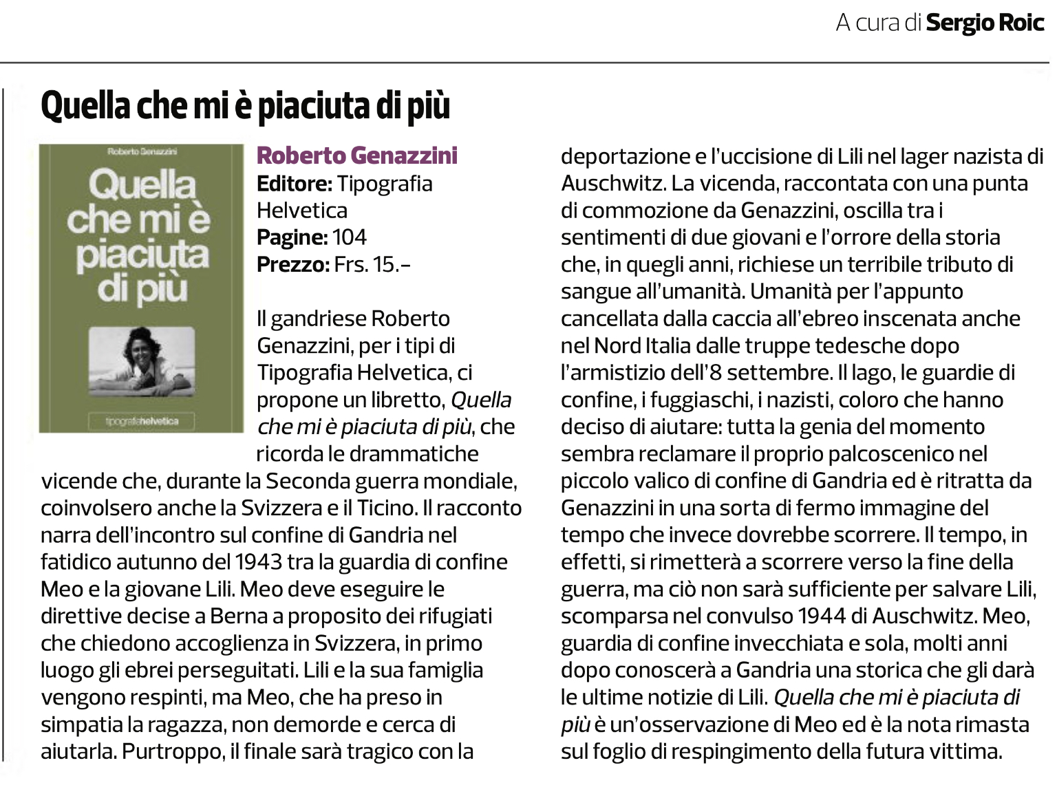 Recensione de Londa dei ricordi, Scrittori nostri - Terra ticinese