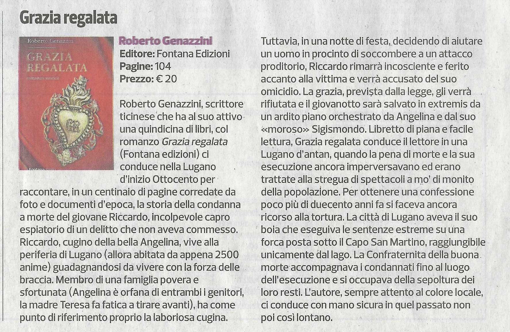 Grazia regalata cdt Recensione de Londa dei ricordi, Scrittori nostri - Terra ticinese