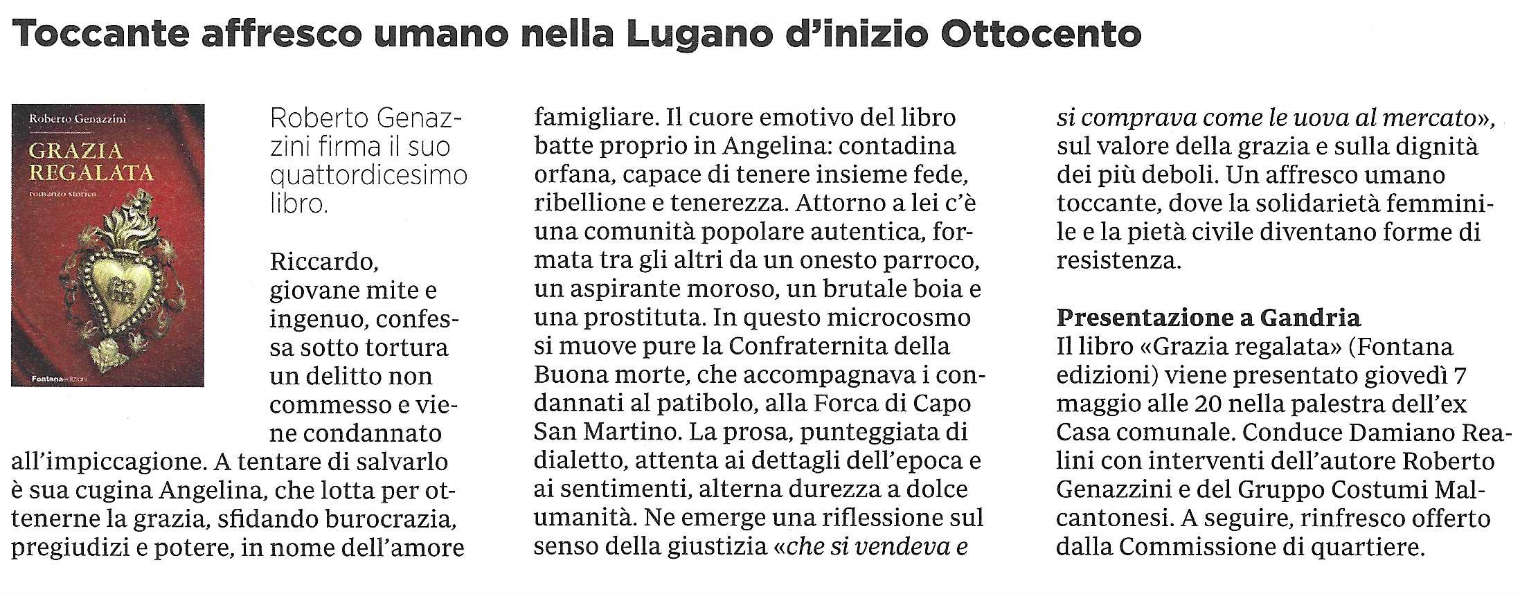 Grazia regalata Vetrina Rivista di Lugano - Recensione 14 aprile 2023